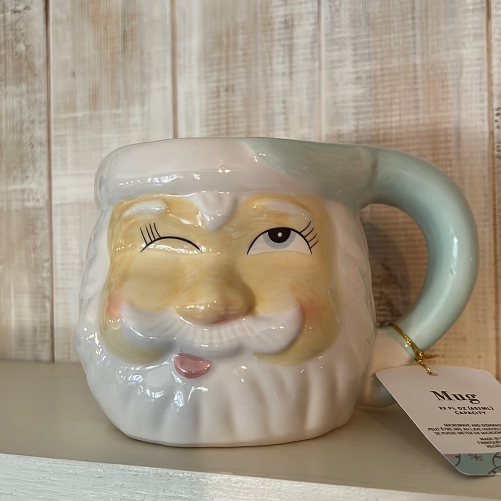 NWT Santa mug, teal‎ green, 22 fluid ounces microwave and dishwasher safe